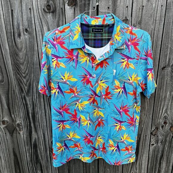 William Murray Birds Of A Feather Men’s Medium Golf Polo Blue Tropical Exotic - Picture 2 of 11